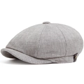 Light gray newsboy cap in breathable linen blend with side leather tag and metal button - 55-59cm (Adjustable) / Light Gray