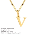Gold-plated stainless steel necklace with 'V' alphabet pendant and bead chain - Letter V / Gold
