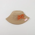 Khaki cotton bucket hat for children with double orange bows and white woven label - CM8003 Tie Bow Series / Khaki