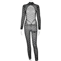 Tuta in pizzo nero schiena scoperta da donna con sexy design in mesh trasparente velato - S / Nero