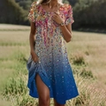 Robe d'été ethnique avec imprimé floral et dégradé bleu marine style bohème chic - Couleur Feu d'artifice