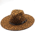 Close-up of leopard print fedora hat featuring a black braided leather band and metal buckle - M(56-58cm) / Leopard with Black Braided Leather Belt (06)