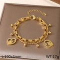 Double-layer gold stainless steel heart charm bracelet with engraved silhouettes - Hollow Silhouette Zirconia Heart Style (KB203671-Z)