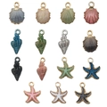 Colorful sea theme pendants featuring shells, conchs and starfish for DIY jewelry - 15Pcs Enamel Ocean Shell Starfish Set