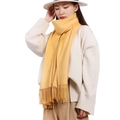 Bufanda amarilla minimalista tacto cachemira con flecos clásicos para mujer - Amarillo