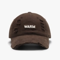 Casquette de baseball marron foncé délavée avec broderie WARM et détails déchirés - Réglable / Café Foncé