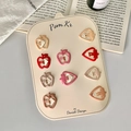 10-piece set of cute apple and strawberry hair clips in mixed colors on a card - Apple Strawberry Style