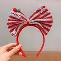 Cerchietto natalizio con fiocco di paillettes rosso e bianco e scritta Merry Christmas - 2-Fiocco a Righe Rosse e Bianche