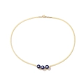 Gouden platte slangenketting met drie blauwe boze oog bedeltjes en karabijnsluiting - Donkerblauw Emaille