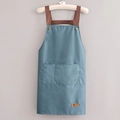 Modern grey-blue waterproof apron with brown shoulder straps and two front pockets - Basic Style / Smoky Blue