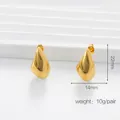 Polished 18K gold-plated stainless steel teardrop stud earrings for women, 22mm x 14mm size - Gold Streamlined Water Drop Style (QRH5536)