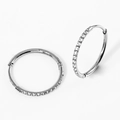 Sleek silver stainless steel hoop earrings featuring brilliant pavé-set cubic zirconia - 1.2*12mm Steel (Pair)