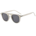 Retro sunglasses with translucent grey frame, dark round lenses and silver rivets - Jelly Grey Frame Black Grey Lens