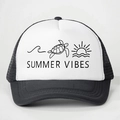 Cappellino trucker classico bianco e nero con stampa Summer Vibes e rete traspirante - Regolabile / Nero e Bianco