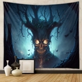 Detail of psychedelic skeleton tree tapestry with glowing eyes and black butterflies - Psychedelic Forest Skull Tree (GT230278)