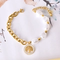Bracelet arbre de vie doré avec perles irrégulières et cristaux étincelants - Arbre de Vie