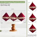 Three-piece set of burgundy flocked diamond Christmas balls with gold sequins - 9x7cm / 159-1 Red Irregular Balls (Pack of 3)