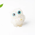 Resin owl figurine with white crystal stones, gold leaf and blue eyes ornament - White Crystal