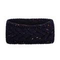 Detail of chunky cable knit headband in deep purple with colorful rainbow flecks - Navy Marl