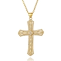 Classic gold plated copper cross necklace with micro-set sparkling zircon stones - Full Zirconia Cross Style (CX-D918)