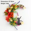 Halloween moon cat wreath with orange sunflowers, red maple leaves and black silhouette - Autumn Maple Leaf Cat