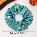 Chouchou d'Halloween en satin avec imprimé citrouille et fantôme en vert sarcelle - Citrouille Verte