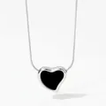 Elegant silver snake chain necklace featuring a heart-shaped pendant with black inlay - Silver Black (PDD665)