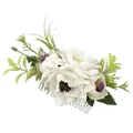 Floral bridal hair comb with white silk flowers and green leaves for bohemian weddings - FS35-1 White