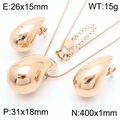 Roségoldenes Tropfen Schmuckset bestehend aus Tropfenohrringen und Schlangenkette Collier - Roségold Wassertropfen Set - Klein (KS217415-KFC)