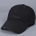 Detail shot of distressed cotton baseball cap with Dream letter embroidery and frayed edges - M (56-58cm) / DREAM Embroidery Distressed Style / Black
