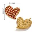 Golden heart pendant with red enamel grid pattern for DIY jewelry 24mm x 28mm - Grid-Red