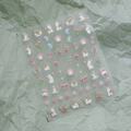 Autocollants ongles mignons MN-275F motif lapin et fleurs avec tulipes roses et nœuds - MN-275F 3D Relief Lapin
