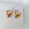 Vintage style 18K gold plated heart earrings with unique textured crumpled design - Wrinkled Peach Heart / 18K Gold