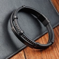 Zweilagiges schwarzes geflochtenes Lederarmband für Herren mit Edelstahlverschluss - 21CM Stil 1 (Perlen)