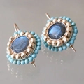 Orecchini etnici geometrici a strati con perle turchesi e labradorite scintillante - Splendida Miscela Blu Verde