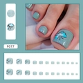 Foggy green butterfly press-on toenails with silver glitter and pearl accents - Dark Green Butterfly Style (F077) / Glue Type / Haze Green