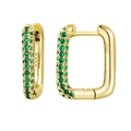 Chic 18k gold plated S925 silver rectangle hoop earrings with green zircon stones - Rectangle Hoop (JQH0070) / Gold-Green