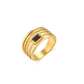 Vintage 18K vergulde meerlaagse ring met zwarte rechthoekige edelsteen - US 6 / Zwarte Zirkonia