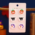 3-pack Halloween stud earrings set with pumpkin, black cat, and ghost designs on card - Pumpkin Cat Ghost Set (0195)