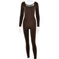 Detail of a dark brown long sleeve bodysuit with U-neck on a transparent mannequin - M / Coffee