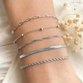 Set of five silver Bohemian minimalist chain bracelets including snake and bead styles - Style 7 Silver