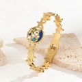 Golden stainless steel starfish bracelet with ocean-style blue moon and palm tree pendant - Starfish and Moon Round Pendant Style (KB203127-SXSJ)