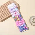 Set of 5 handmade ribbon bow hair clips with unicorn, rainbow, and floral print patterns - Style 1