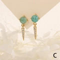 Detail view of gold drop earrings with green stones and micro-pave white zircons - Light Green Bead (ER1522-C)