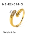 Anello moderno in acciaio inossidabile placcato oro 18K a doppio strato con cristalli - Anello Aperto Pavé Dorato (NB-R24014-G)