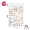 Detail showing 15 sheets of 0.5 inch waterproof colorful letter and number stickers - Handwritten Alphabet Morandi (P93)
