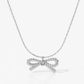 Collier nœud argenté avec pendentif diamant sur une chaîne serpent élégante et chic - Collier argenté (D1211)