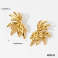 Pendientes dorados de acero 316 forma ala de pluma, dimensiones de 40mm por 24mm - D3059 / Dorado