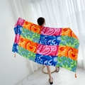 Ethnic style long beach scarf with colorful floral patchwork and tassels for summer - Light Blue-Multicolor Abstract Collage Tassel / 180cm / Light Blue