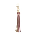 Burgundy leather tassel keychain with golden metal clasp and lobster hook for bags - Burgundy